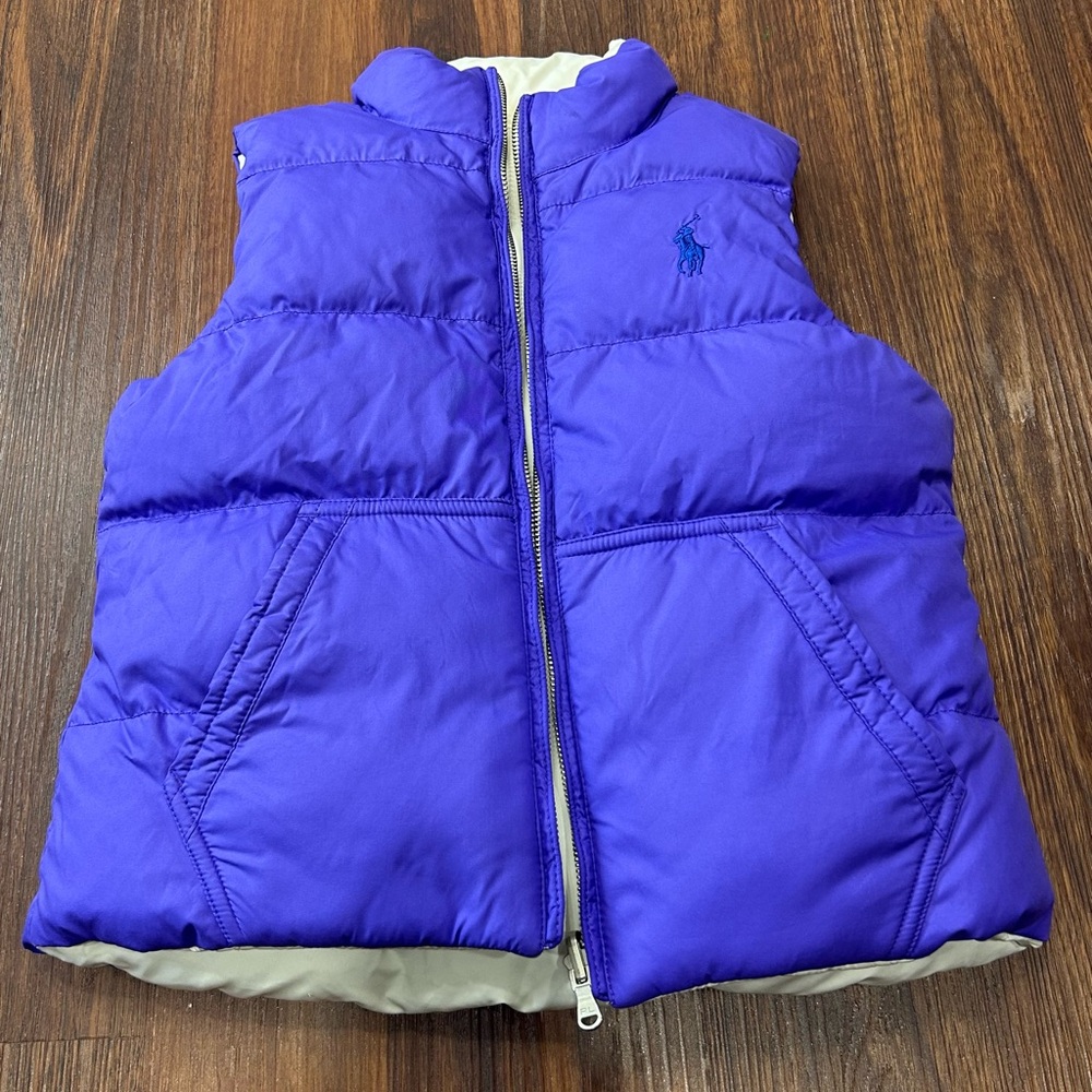 Polo Ralph Lauren girls kids Size M Purple & Off‎ White reversible puffer vest